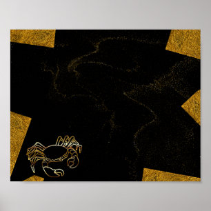 Arte Imprimible Tropical de Cangrejo Negro y Oro