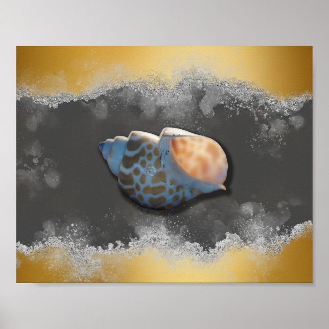 Arte Imprimible Tropical Gold y White Seashell (Frente)
