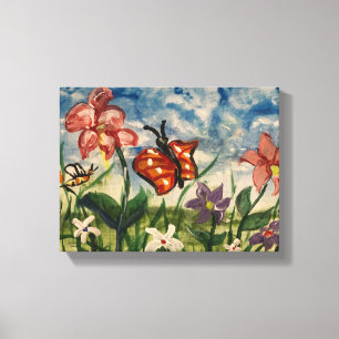 Arte Infantil Acuarela Azul con Naranja