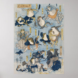 Arte japonés antiguo de ranas guerreras Ukiyo-e