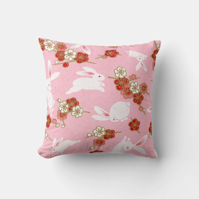 Arte japonés: Cojín decorativo rosado de sakuras y (Anverso)