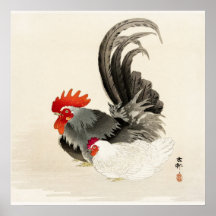 Arte japonés de gallo de época