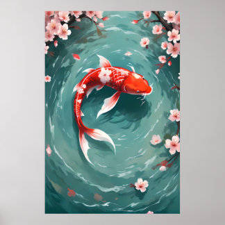 Arte japonés de inspiración vintage con peces rojo