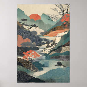 Arte japonés de paisaje Impresión de Cascada, Sol 