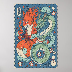 Arte japonés inspirado en el espíritu del zorro y 