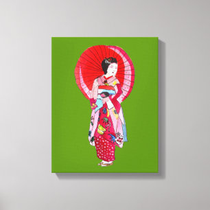Arte japonés moderno de Geisha con paraguas