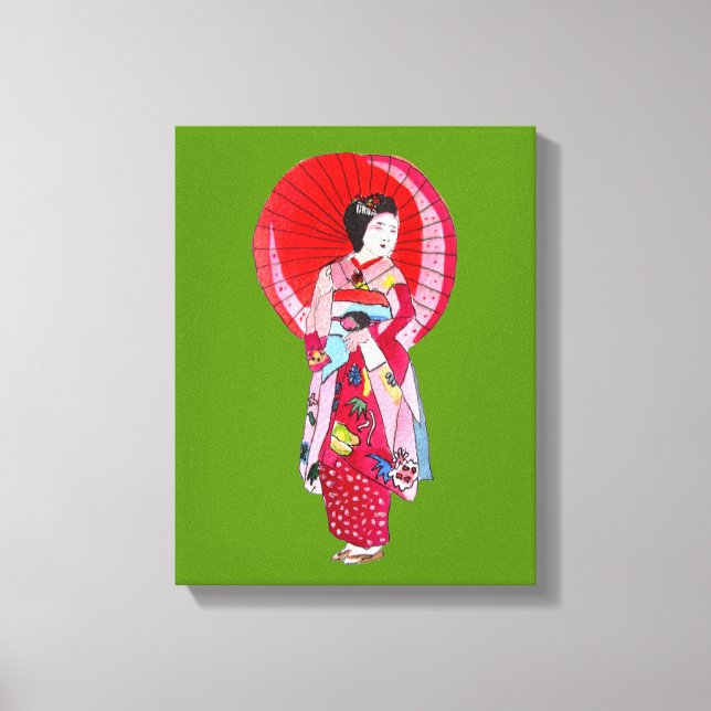 Arte japonés moderno de Geisha con paraguas (Anverso)