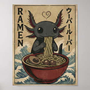 Arte japonés retro de fideos ramen ajolote adorabl