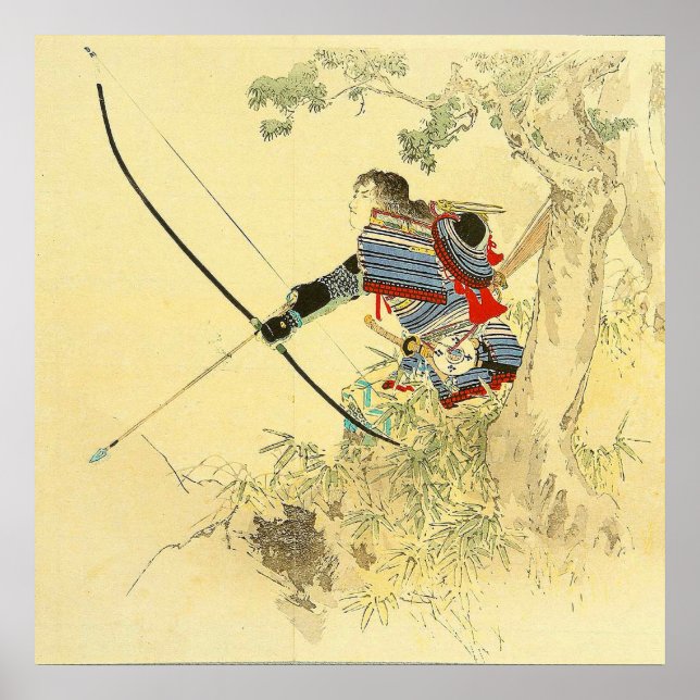 Arte Japonés - Un Samurai Con Un Longbow Y Flechas (Frente)