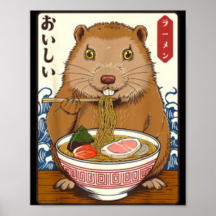 Arte japonés vintage marmota come ramen divertido