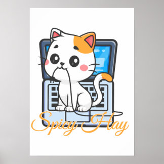 Arte Kawaii de Gato Divertido Mordiendo Cable de H