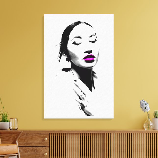Arte Labios Fucsia - Retrato Moderno Blanco Negro (Insitu (Sala de estar))