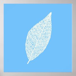 Arte lineal de hoja de esqueleto azul y blanco 