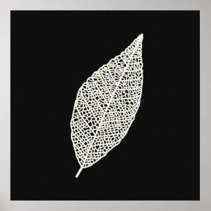 Arte lineal de hoja de esqueleto en blanco y negro