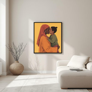 Arte lineal de madre e hijo negros
