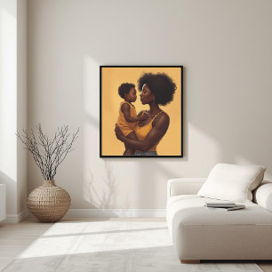 Arte lineal de madre negra y niño