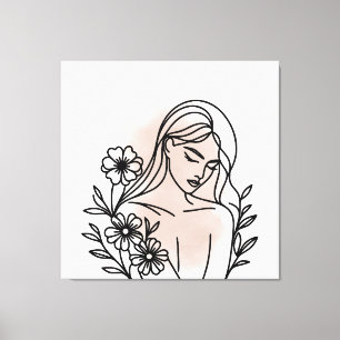 Arte lineal de mujer elegante floral