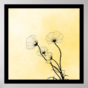 arte lineal floral de orquídea sobre amarillo