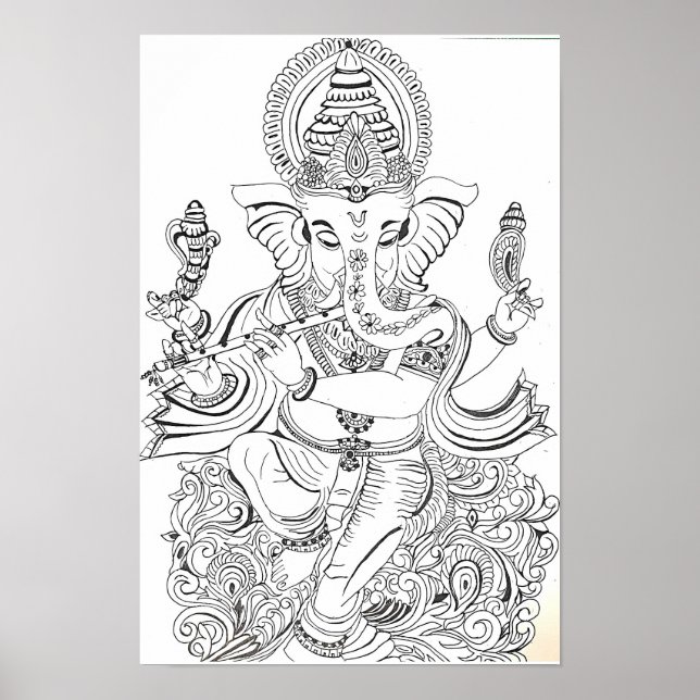 Arte lineal tradicional de Ganesha (Frente)