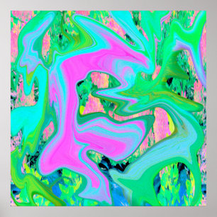 Arte líquido rosa y azul claro retro en Hydrangea