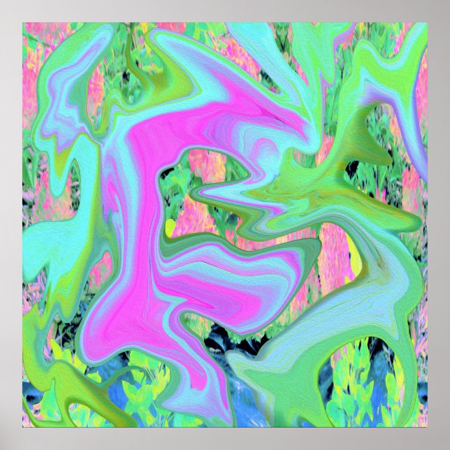 Arte líquido rosa y azul claro retro en Hydrangea (Frente)