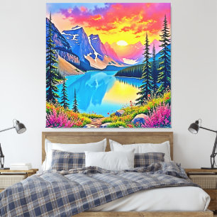 Arte Majestuoso del Lago de la Montaña al Atardece