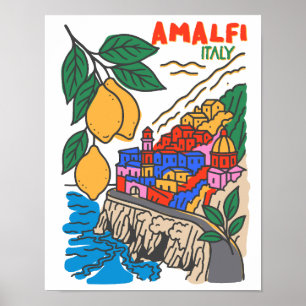 Arte Mediterráneo Italiano de Amalfi Dibujado a Ma