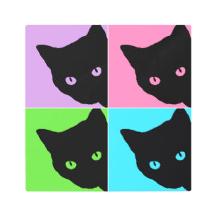 Arte metalizado de la pared del gato curioso