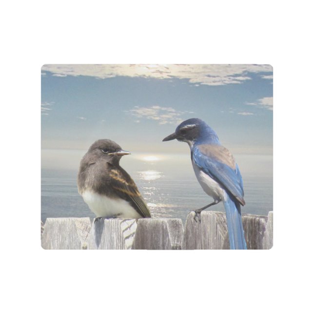 Arte metalizado de la pared - pájaros en una cerca (Anverso)