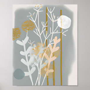 Arte minimalista botánico abstracto gris y dorado