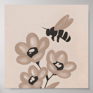 Arte minimalista de flores y abeja
