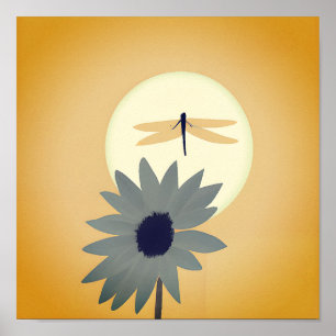 Arte minimalista de girasol y libélula