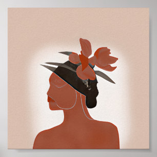 Arte minimalista de mujer en dos tonos y sombrero 
