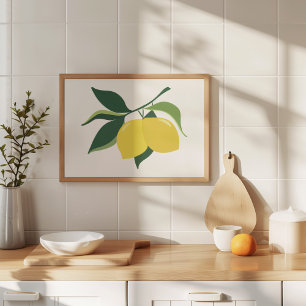 Arte minimalista de rama de limón pintado a mano c