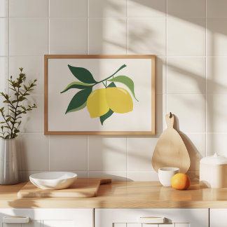 Arte minimalista de rama de limón pintado a mano c