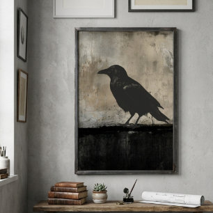 Arte minimalista oscuro Silueta de cuervo malhumor