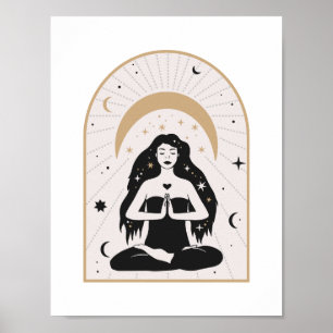 Arte místico lunar de diosa de yoga celestial en m