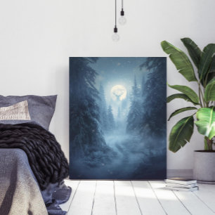 Arte místico surrealista de bosque nevado