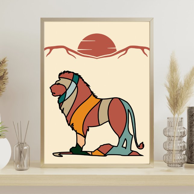Arte moderno abstracto de León amable de la Sabana (Serene Savanna Kind Lion Abstract Modern Art Poster)