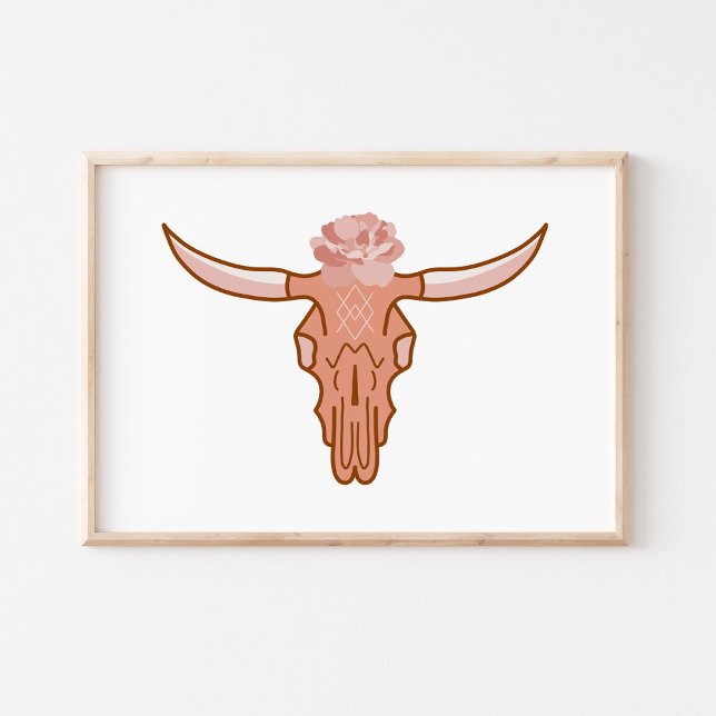 Arte moderno boho de cráneo de vaca con flores (Subido por el creador)