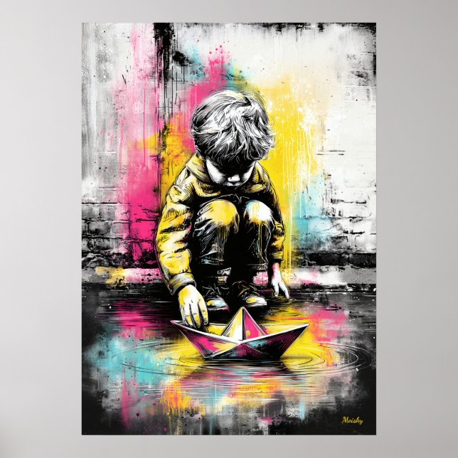 Arte moderno de barco de papel infantil urbano emo (Frente)