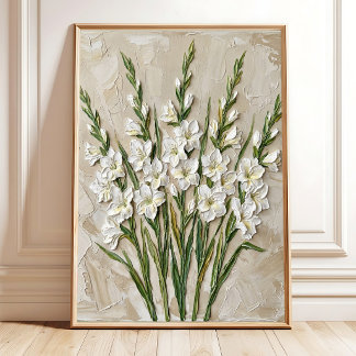 Arte moderno de gladiolos blancos en lienzo