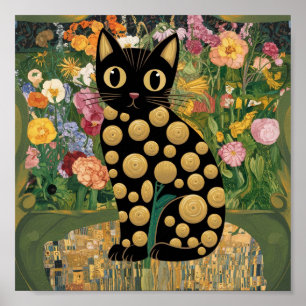 Arte moderno ecléctico de gato negro floral de Gus