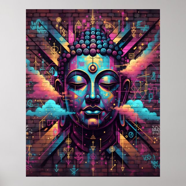 Arte moderno inspirado en grafitis | Buda meditand (Frente)
