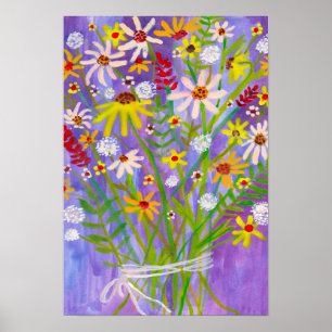 Arte morado con pinturas en buquet Daisy Wildflowe