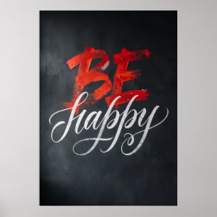 Arte Motivacional Tipografía Roja Blanca Sé Feliz