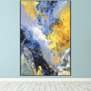 Arte mural abstracto de flujo cósmico azul y dorad