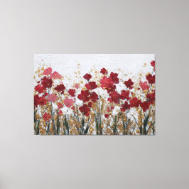 Arte mural abstracto dorado floral rojo y blanco