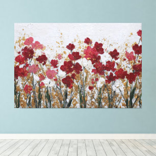 Arte mural abstracto dorado floral rojo y blanco