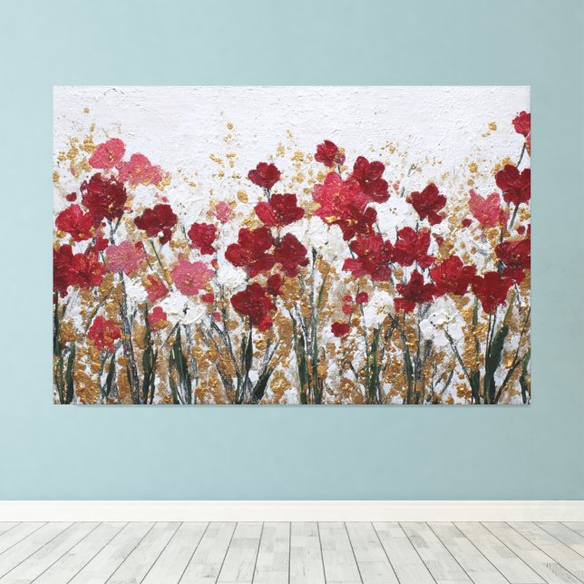 Arte mural abstracto dorado floral rojo y blanco (Insitu (piso de madera))